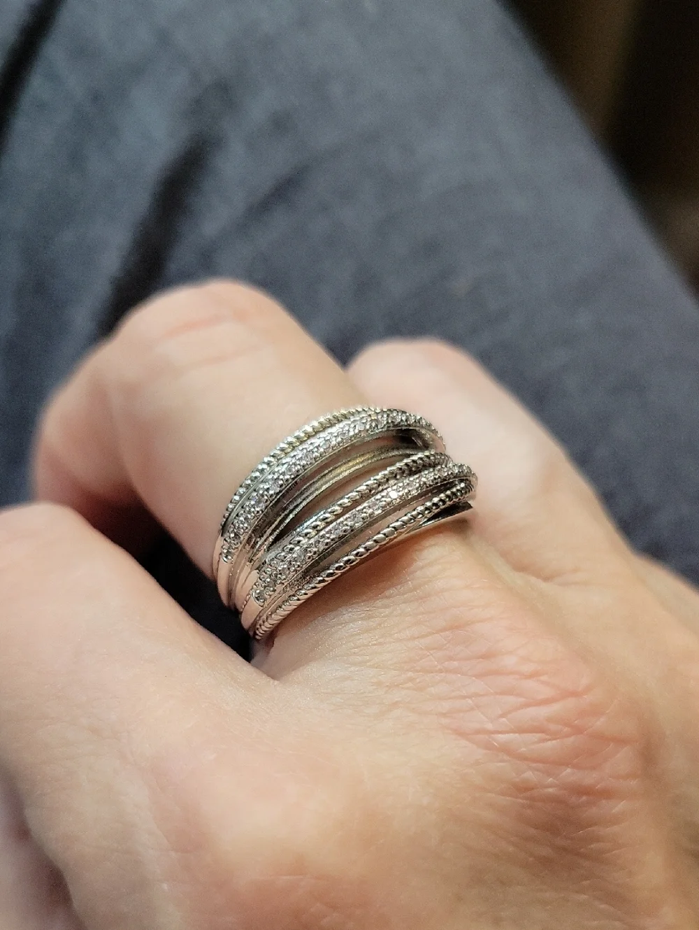 Sterling Silver Multi-Band Micro Sparkle CZ Ring - Silver, Size 9